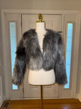 Ramy Brook Gray Cropped Faux Fur Jacket